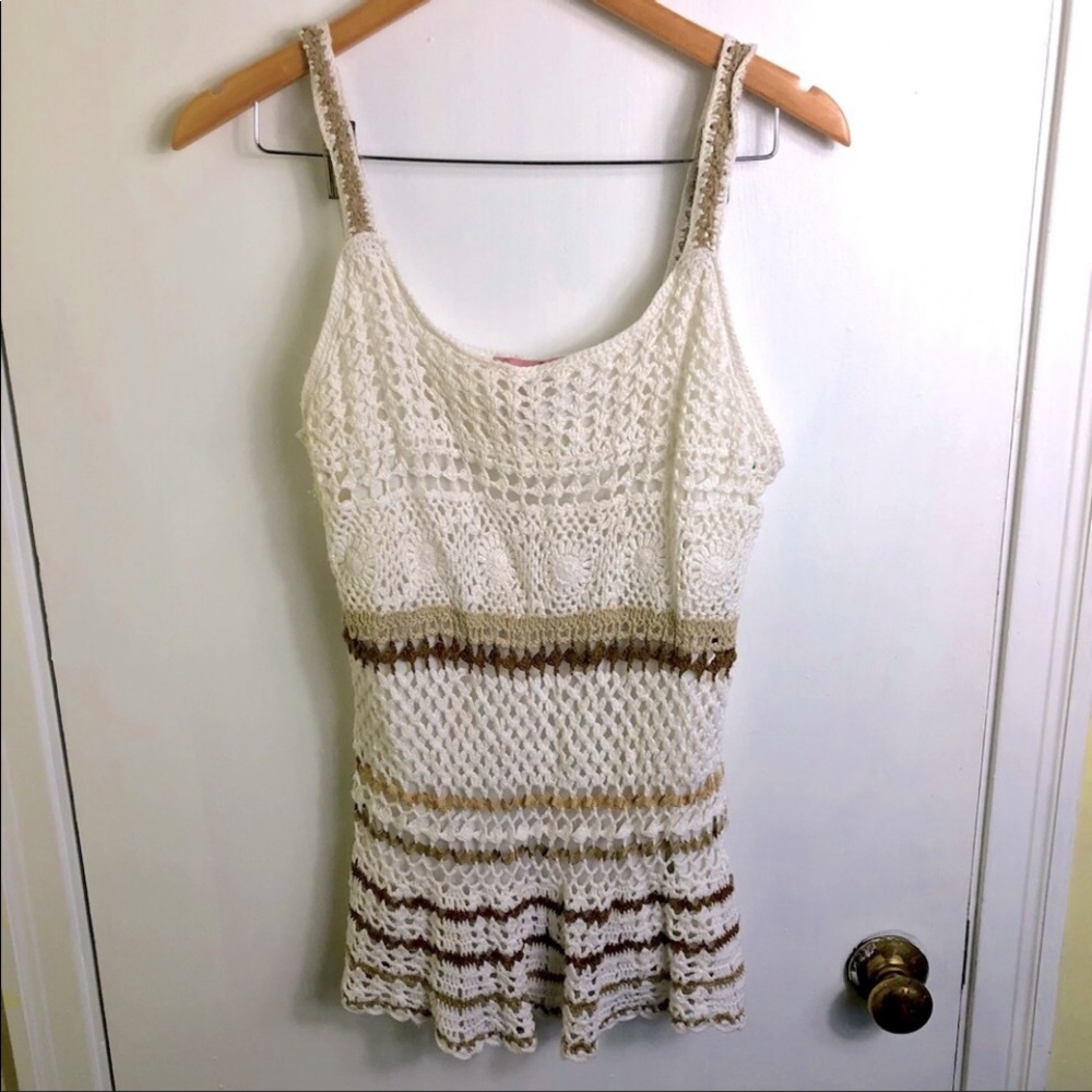Bandolino Crochet Tank Top White with Brown Size:  XL